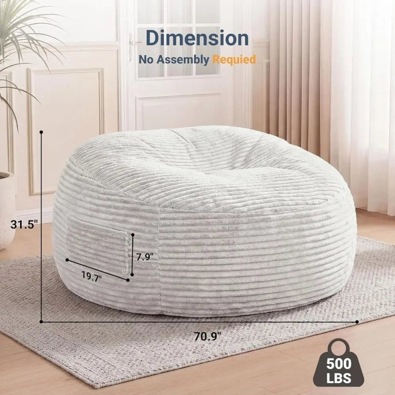 Giant Foam Bean Bag Chair, Oversized Plush Couch with Removable Cover for Kids, Teens, and Adults